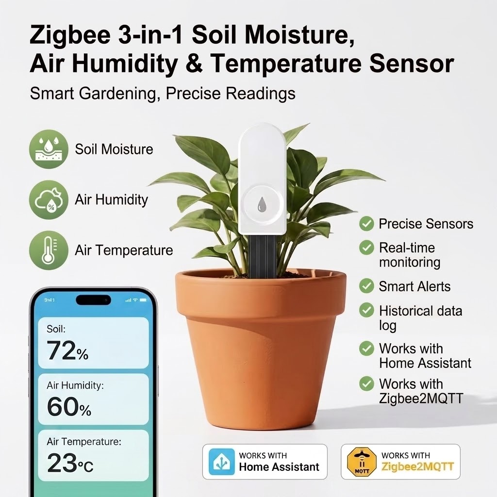 Plant Parent App - ZigBeeスマート土壌水分センサー 温度湿度モニター アプリ制御 植物水やりトラッカー ガーデン灌漑用