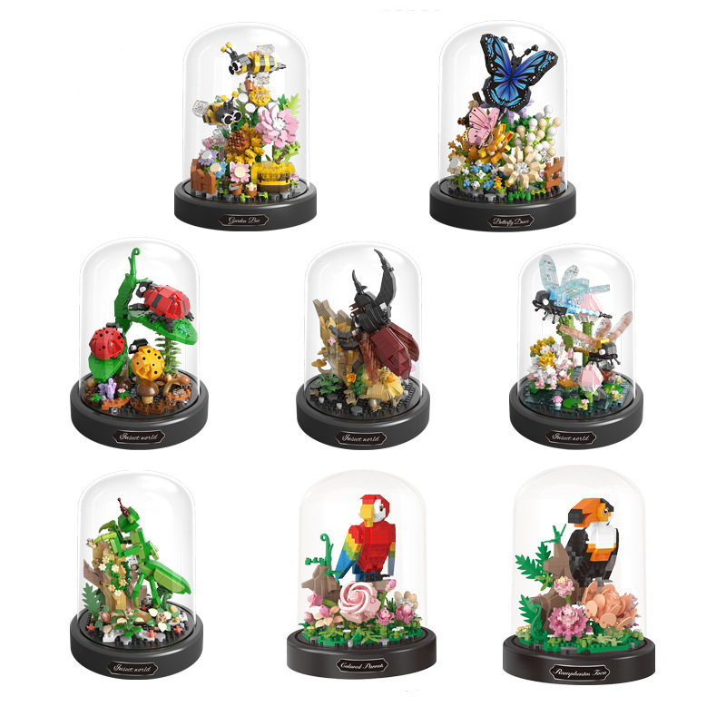 Plant Parenthood - Balody アニマルワールドマイクロビルディングブロック蝶昆虫蜂オウム花組立モデルミニレンガフィギュアおもちゃディスプレイ付き