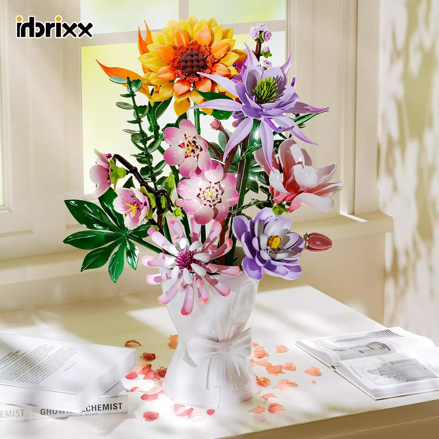 Plant Parent Gifts - 多様なスタイルのフラワービルディングブロック、バラ、ラベンダー、ヒマワリ、チューリップのブリック、DIYホームデコレーション植物モデル、女の子へのギフト