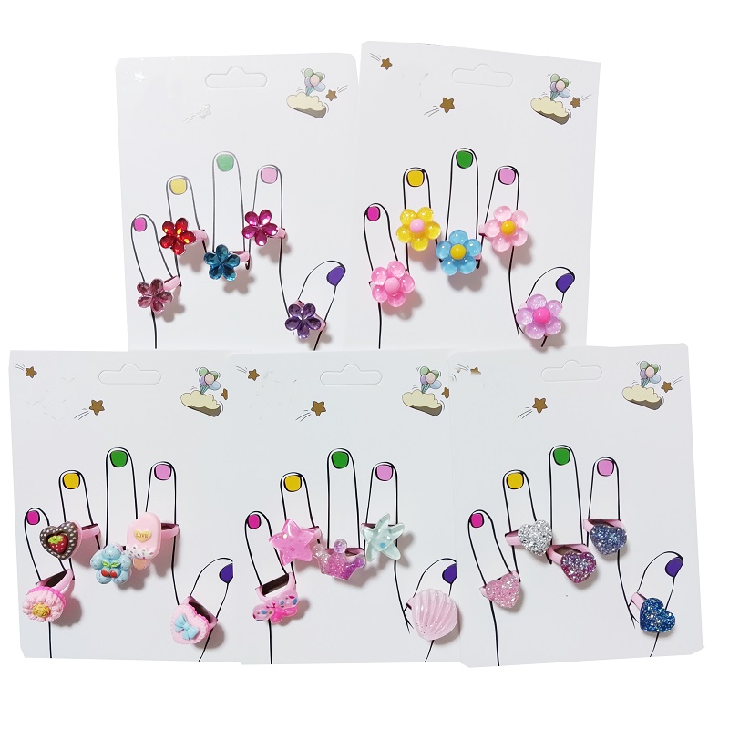 Plant Parent Gift Set - かわいい小さな女の子の漫画キャンディフラワー星ハートアクリル10個セットリング、休日に子供たちに贈る親への最高の贈り物
